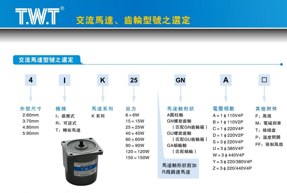 交流電機、齒輪型號選定